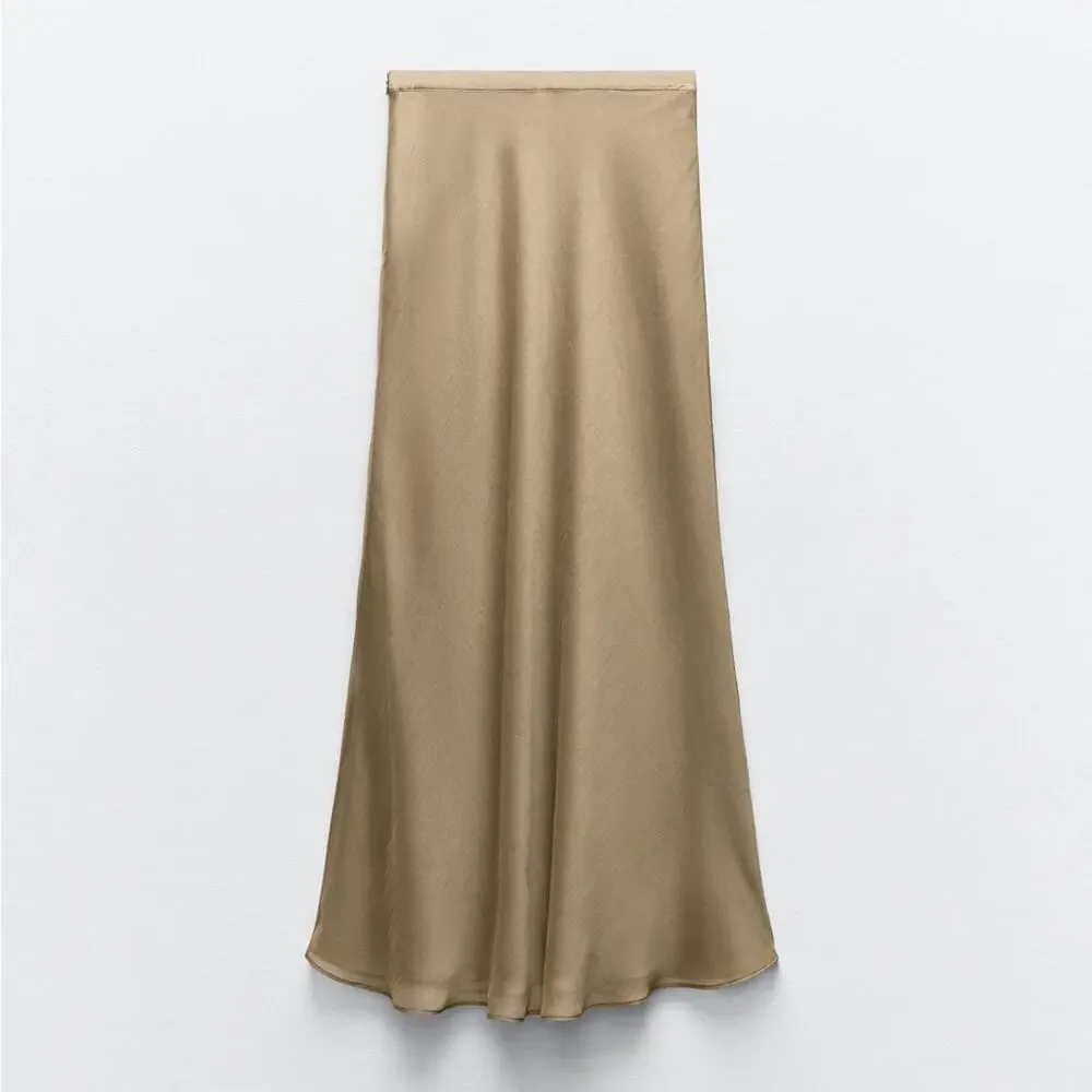 ZARA LAYERED FABRIC MIDI SKIRT